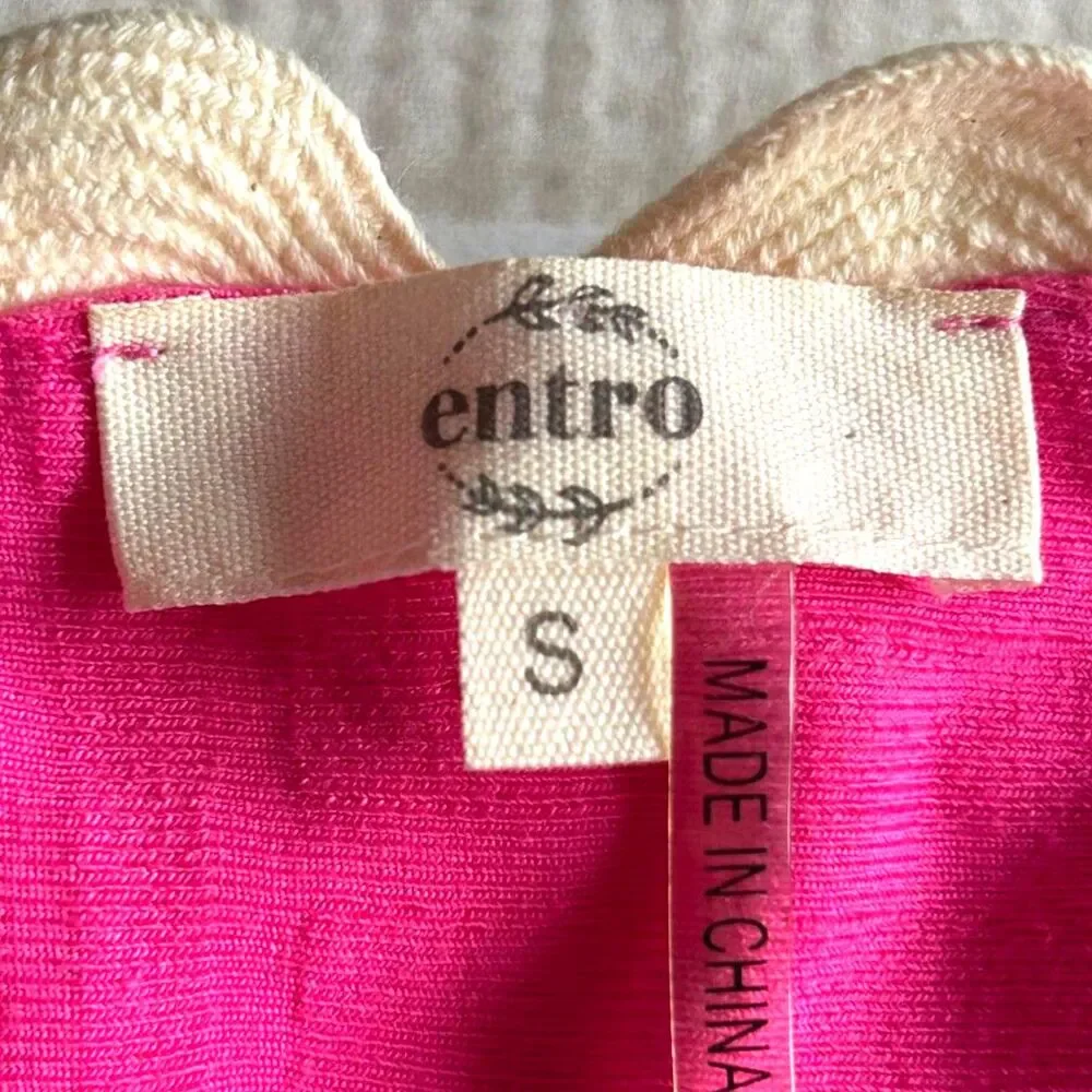 Entro Hot Pink Fuschia with White Ric Rac Swim Terry Cloth Cover-Up